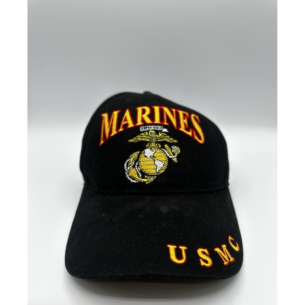 US Marine Corps Emblem Veteran Black Cotton Embroidered Cap Hat Adjustable‎